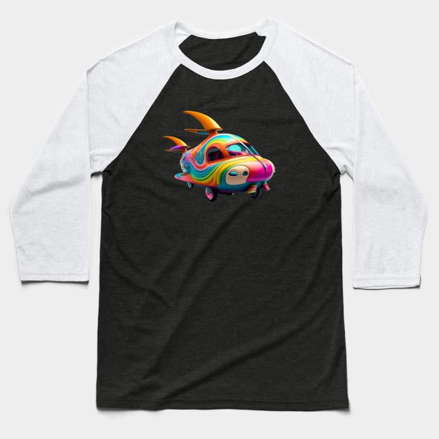 Fantasy Flying Car Funny Cute Rainbow Design for Kids Baseball T-Shirt by Pine Hill Goods